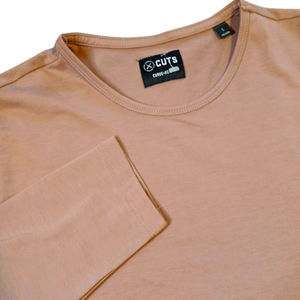 Cuts Clothing AO Long‎ Sleeve Curve-Hem Tee Brown Tee Size Large
